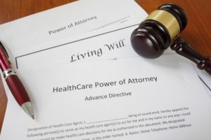 Documents showing living will & healthcare power of attorney in Sun City. 