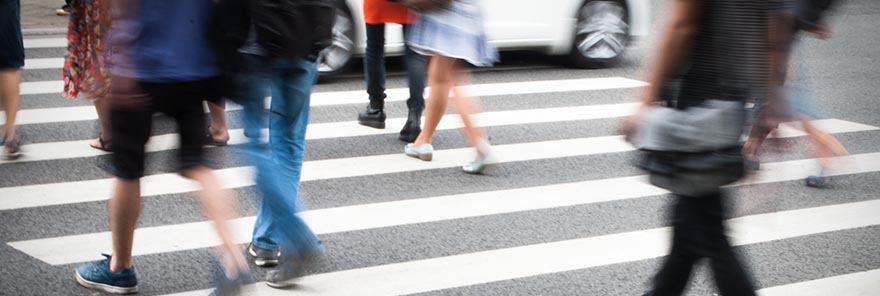 Pedestrians crossing the street in Sun City, Arizona.