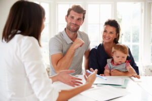 Happy family attending counseling.