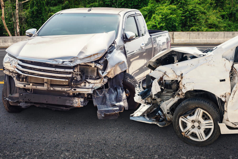 T-bone accident scene on the road