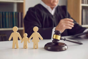 Family law, divorce lawyer, joint custody of child and alimony concept.