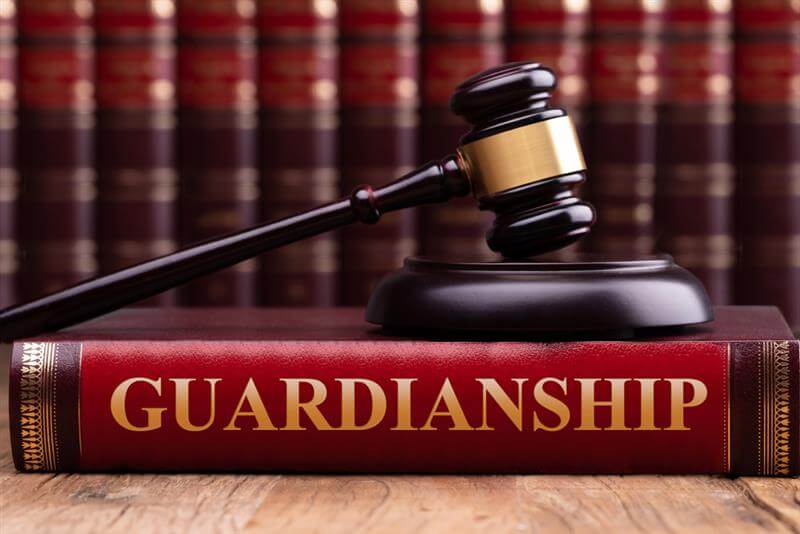 Guardianship Law book in the table with gavel on top.